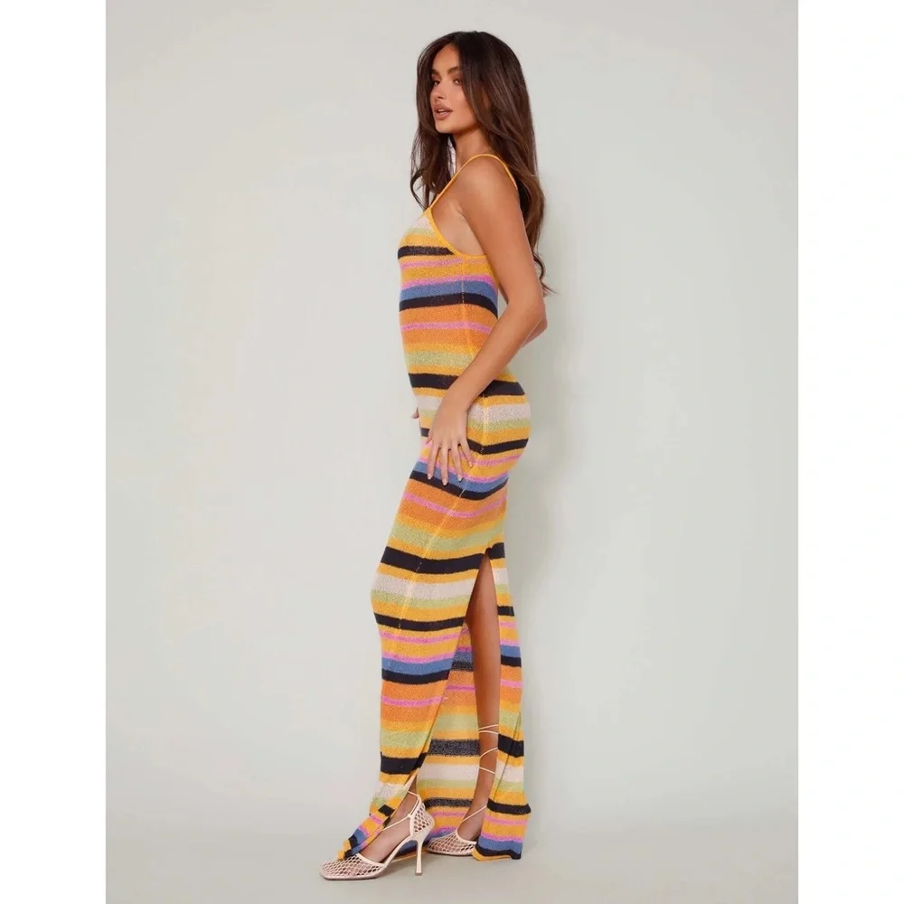 tigermist- ardon maxi dress orange multicolor knit sheer nwt summer beach - Picture 3 of 5